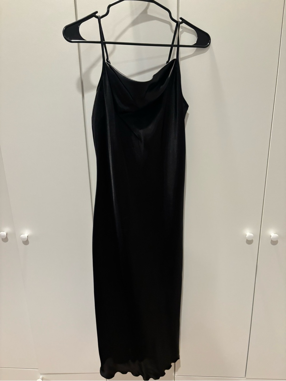 bebe Black Satin Cowl Neck Maxi Slip Dress